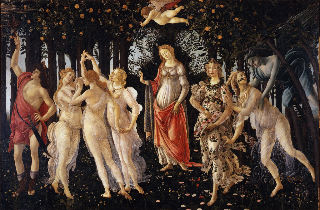 Primavera, Sandro Botticelli, 1482. Si tratta di una delle opere più famose del Rinascimento.