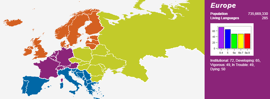Le nazioni europee e il numero di lingue per ciascuna