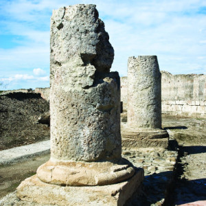 Resti di Colonne trovate nel parco archeologico di Sibari 