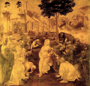 Leonardo Da Vinci, Adorazione dei Magi, 1481-1482, olio su tavola, Galleria degli Uffizi, Firenze